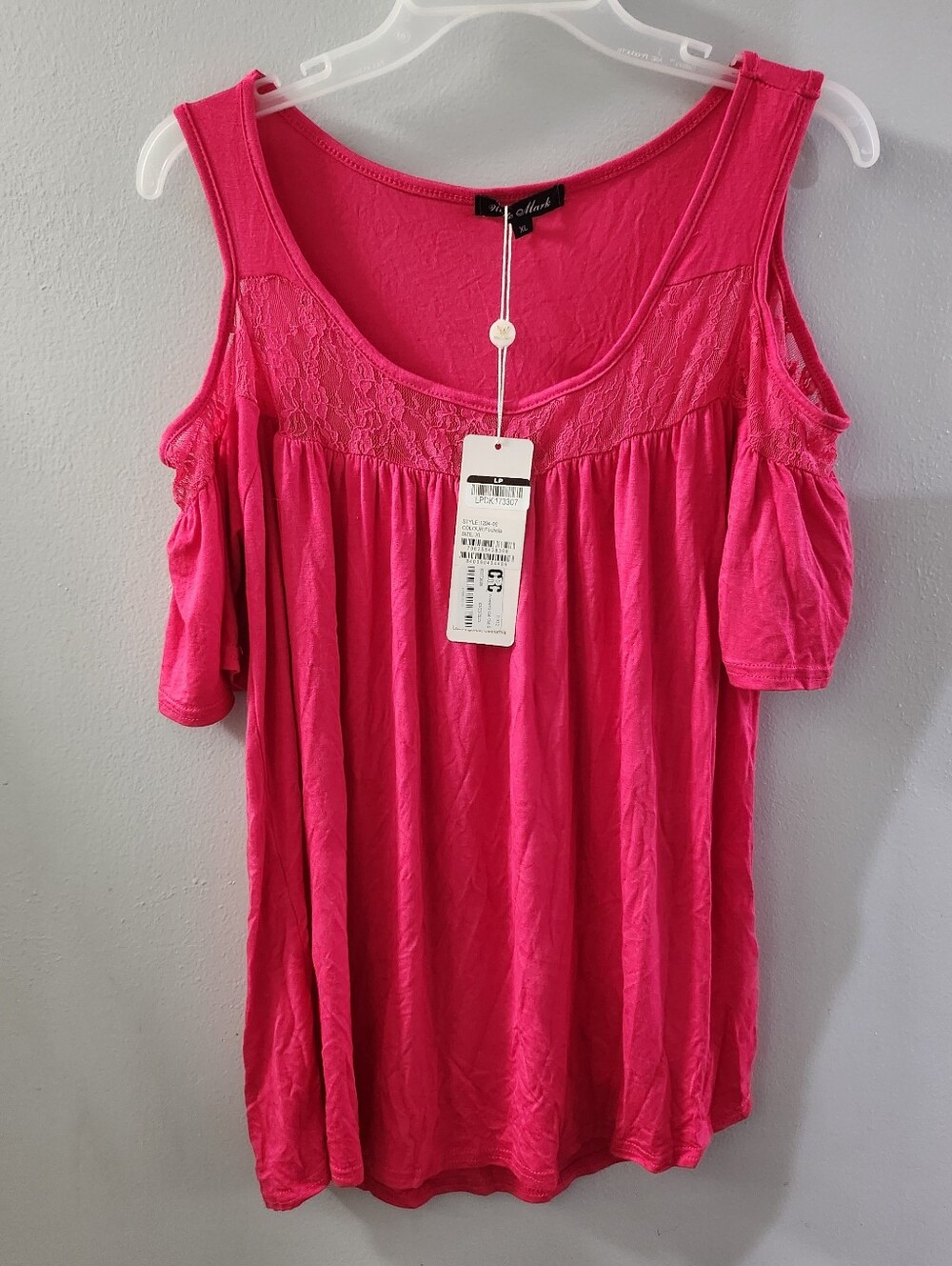 White Mark Hot Pink Cold-Shoulder Lace Top / NWT / XL